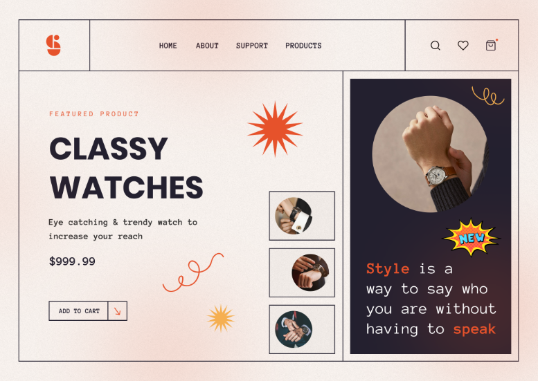Shopping website screenshot with photos of watches