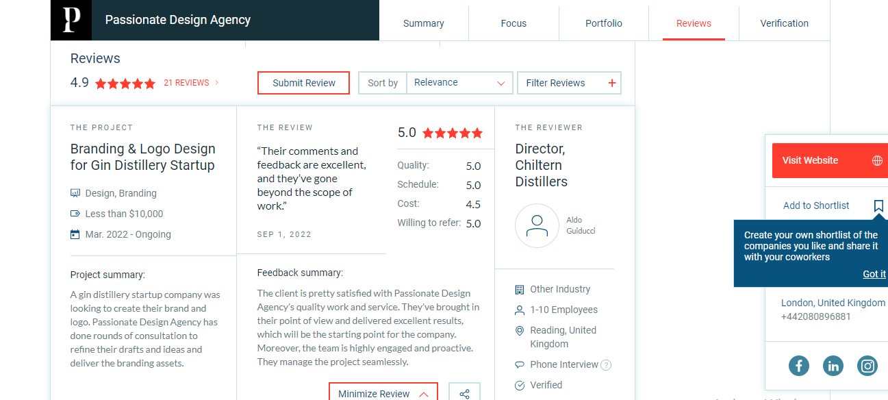 Passionate agency Clutch.co screenshot