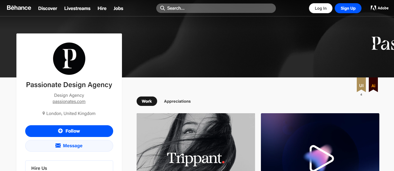 Passionate agency Behance screenshot