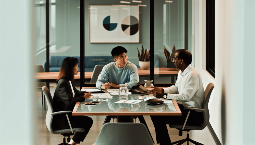 Startup team discussing with interim CFO